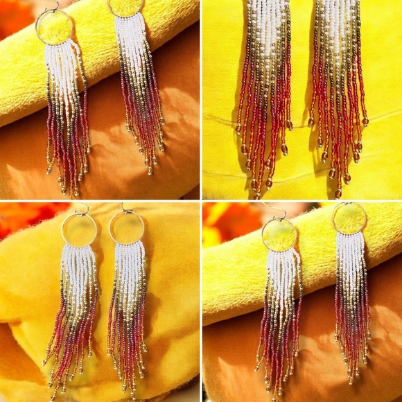 Sunset Ombré Beaded Fringe Earrings: Seed Bead Boho Earrings Chandelier Earrings - Picture 16 of 16